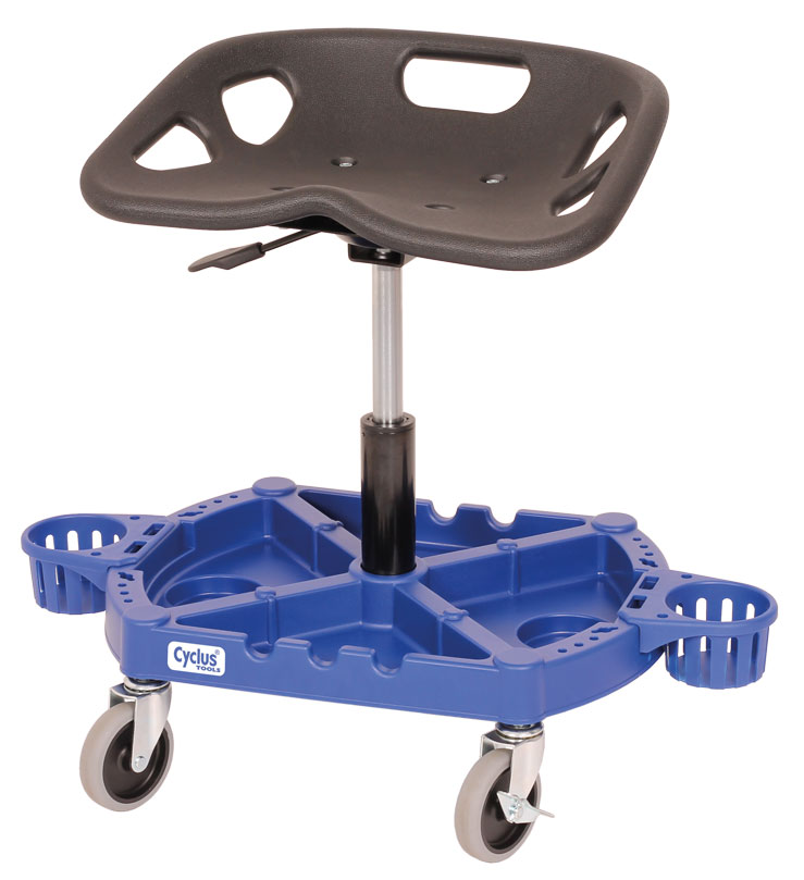 CYCLUS TOOLS Creeper - workshop stool with adjustable height. rolling. incl. tooltray and 2 cup holders