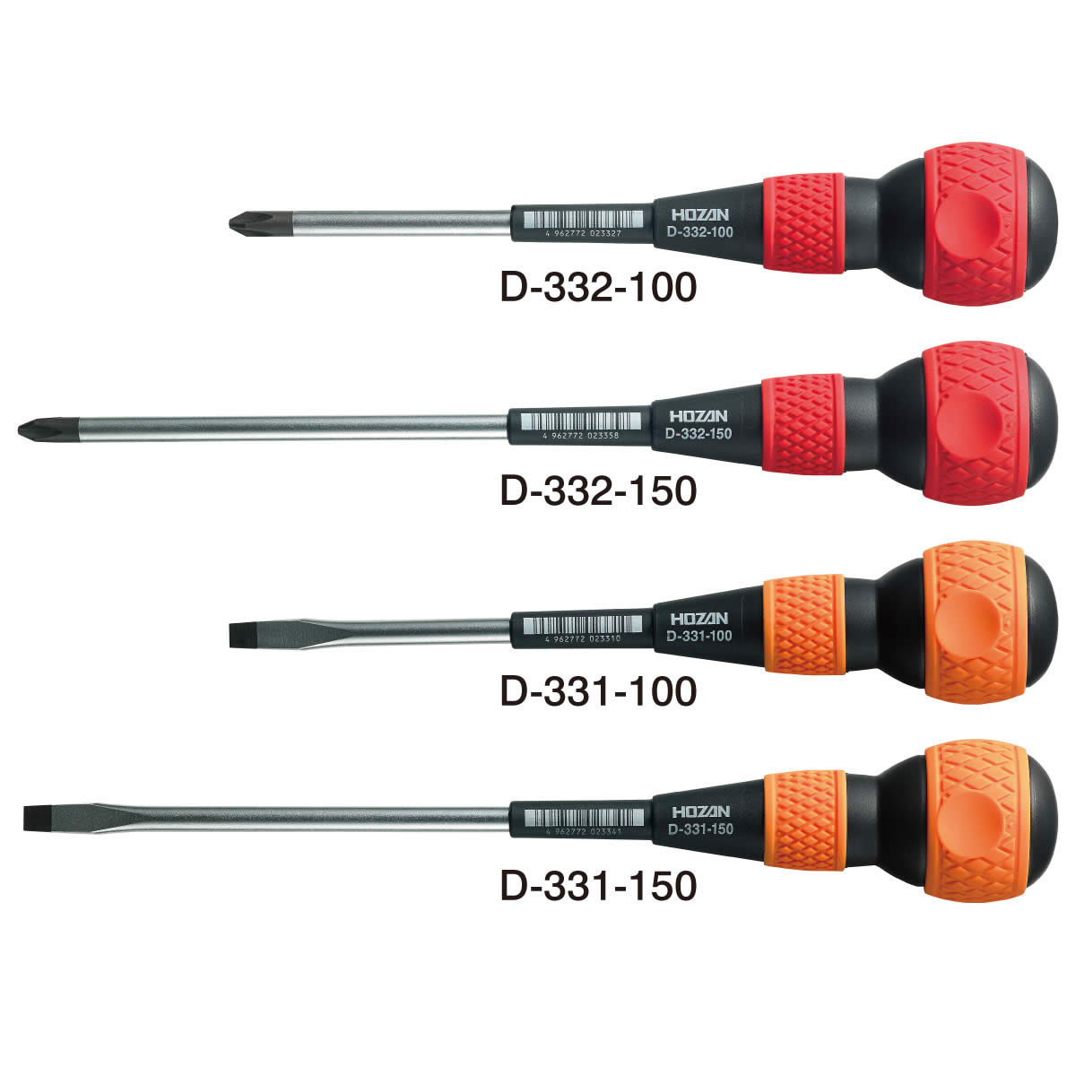 Hozan D-331 ELECTRICIAN'S SLOTTED SCREWDRIVER (plus +) D-332 ELECTRICIAN'S PHILLIPS SCREWDRIVER (- minus)